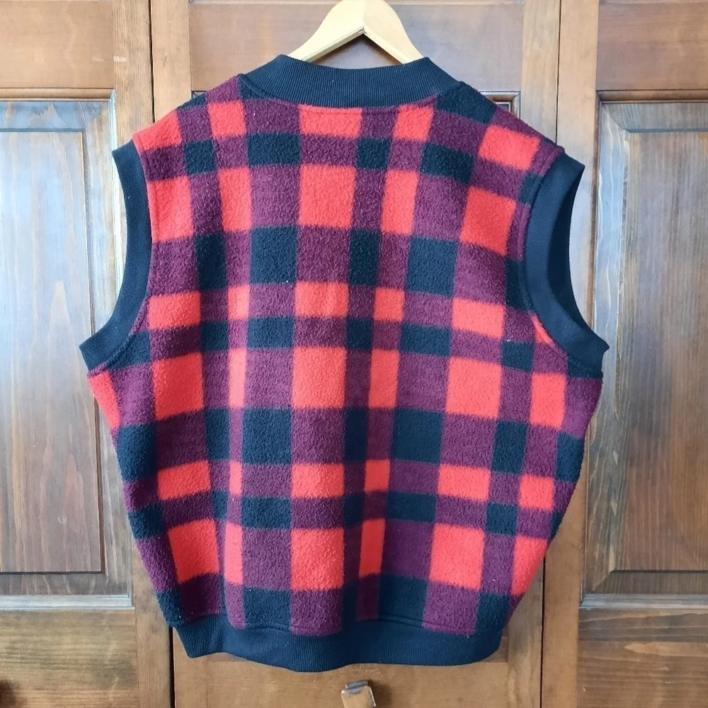 Vintage Falls Creek red and black buffalo check plaid fleece full zip vest